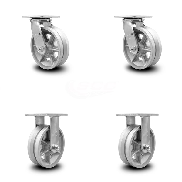 6 Inch V Groove Semi Steel Caster Set with Ball Bearings 2 Swivel 2 Rigid SCC